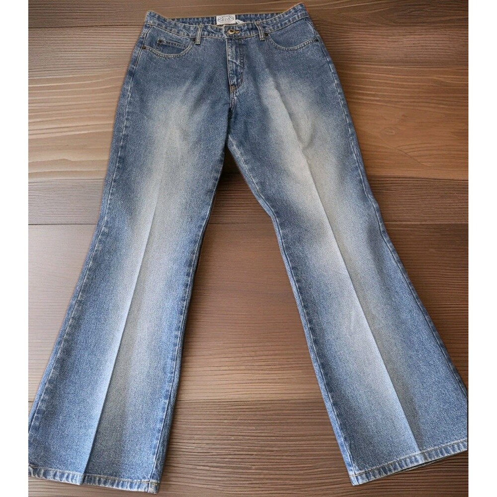 Vtg 90s Carolina Blues Center Crease Bootcut Jeans Womens 14 Rigid Cotton Flare
